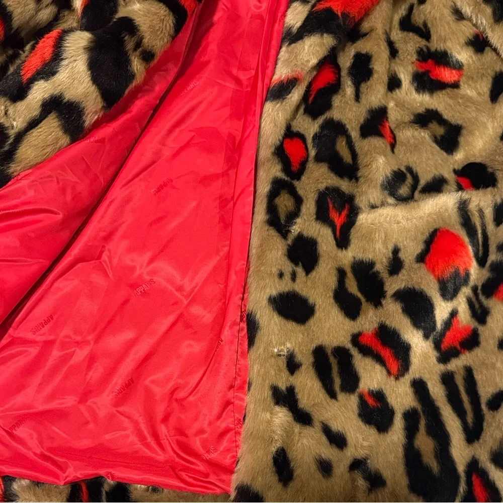 Apparis Bold Leopard Teddy Jacket - Red and Black - Picture 3 of 4